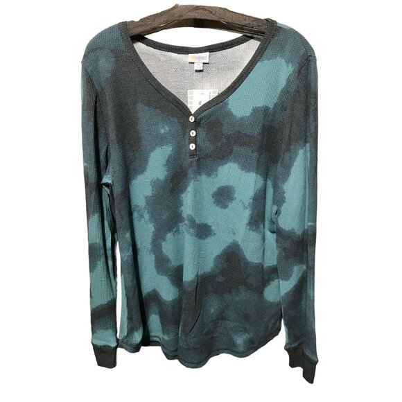 LulaRoe Teal Mint Green Tie Dye Waffler Pattern V Neck Long Sleeve Shirt- NWT - Picture 1 of 4